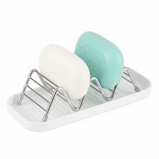 瀝水不鏽鋼雙格肥皂架, 銀色, 1個