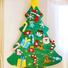 STUPID 聖誕節毛氈雪人壁掛聖誕樹DIY組 + LED暖黃色線燈 100p 套組, 混合色, 1套