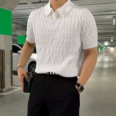 마켓에이 남성용 플라 꽈배기 카라 반팔 니트 T25SS3-A1807