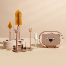 릴리픽 주방 뽀송곰 젖병 식기 건조대 세트 FREE, 갈색, 젖병거치스틱 2p + 실리콘젖병솔 2p + 세제소분통 + 스텐빨대세척솔 + 보관함