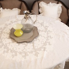 마메종 린넨 자수 원형 테이블보 C-TCMV1-200, 화이트, 1개, 4~6인용(200 x 200 cm)