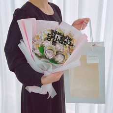LOVELY FARM 奢華線玫瑰零用錢花束 10朵 + 裝飾插牌 + 提袋組合, 粉紅色, 1個