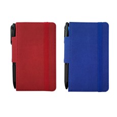 標準筆環鬆緊帶精裝筆記本 S迷你 2款 + 3色原子筆套組, 紅色 + 藍色, 1套