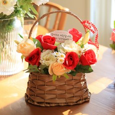 Heart Rose Hill 絲花人造花籃, 紅色, 1個