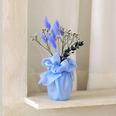 ScentBasket 韓式風呂敷裝飾花瓶 + 兔尾草永生花套組, 天空藍