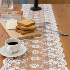 BYJIMI Tiara 花卉蕾絲桌旗, 白色, 4人座(180 x 25 cm), 1個