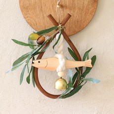 센트바스켓 럭키 소코뚜레 명태 액막이 도어벨 + 고리자석 세트, 올리브