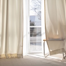 BAZAAR 亞麻基本款長窗型主臥室客廳窗簾 2p + 窗簾綁帶2p, 象牙白