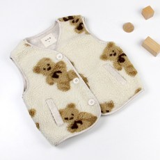 兒童款復古小熊絨毛刷毛背心