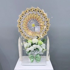 러블리팜 조화 돈바람부채 플라워 케이크 20pc 세트, 아이보리, 1세트