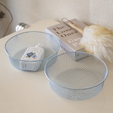 VILLAT 粉彩色調圓形鐵製籃子, 天空藍, 2個