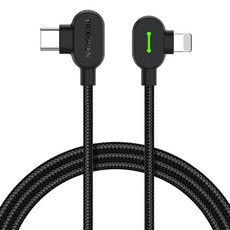 PICKOGEN 皮克全 Type-C TO Lightning PD充電線/快充線 雙彎頭L型 LED GameFlex 2M, 黑色, 1個