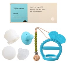 데일리라이크 봉봉 탄생석 노리개 젖꼭지 치발기 세트, 3월 아쿠아마린, 2단계(4개월이상), 1세트