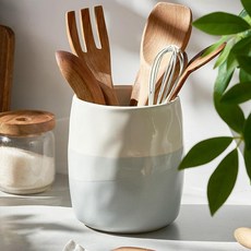 Mondspot 陶瓷拼色大型湯勺刀具餐具收納廚房餐具筒 大型 YY57234, 1個, 白藍色