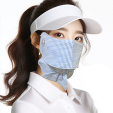 打高爾夫球 泡泡紗棉質口罩, 藍色, 1個