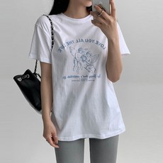 에이와비 여성용 통기성 큐피트 라운드 반팔 티셔츠