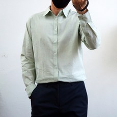 lxt 男士高級休閒棉麻基本版型長袖襯衫