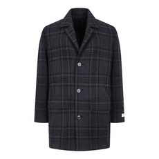 남성용 체크 패턴 울 블랜드 싱글 코트