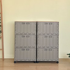 버츄나인 이동식 프라임 컨테이너 3x2단 수납장 + MDF 상판, 브라운