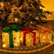 可愛農場 聖誕 LED 禮物盒燈飾 3件組, 1套, 銀色星星