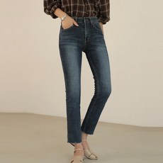 빼빼 여성용 속밴딩 크롭 사이드트임 스판 데님팬츠