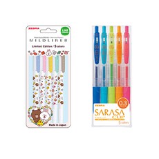 ZEBRA 斑馬牌 Line Friends 溫和眼線筆套組 5 支 + Sarasa Clip 圓珠筆 0.3 毫米套組 5 支, 混色, 1套