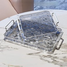 북유럽풍 손잡이 트레이 2종 세트, 투명 그레이, 1세트