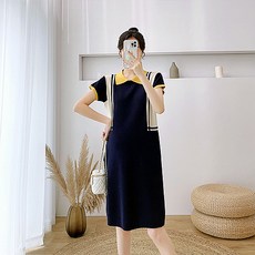 夏季可愛翻領針織孕婦裝