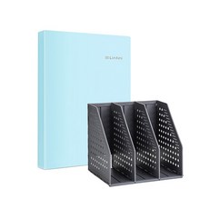 deLi 3折折疊迷你書架 + Linfini 透明文件夾 40p 套組 79003-72413, 黑色（書架）、綠色（透明文件）, 1套