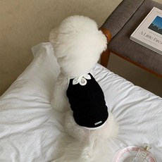 딩동펫 반려동물 로맨틱 리본 나시 티셔츠, 블랙, 1개