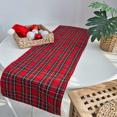 JHOME 聖誕格紋方形桌旗, 130 x 30 cm, 紅色格紋, 1個