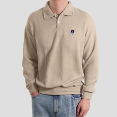 男款小熊刺繡翻領針織衫 T3004