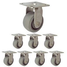 MASTER. S 不鏽鋼腳輪 101mm 重型不鏽鋼 灰色橡膠 軸套 灰色 固定 R DS 3340 MRP-R, 8個