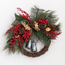 flowertree 居家牆飾松果花圈 60公分, 肉桂莓果鈴鐺