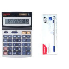 모나미 계산기 MC-152 + 153 볼펜 0.7 12p 세트, 혼합색상(계산기), 블루(볼펜), 1세트