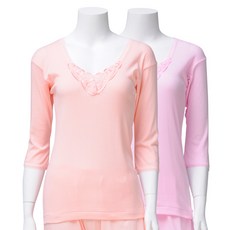 KerriLucy 女款柔軟刺繡棉7分袖上衣 2件組