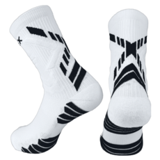 HnEx 加厚雙層緩衝足球 五人制足球 籃球 跑步 運動襪, 白色, 1個