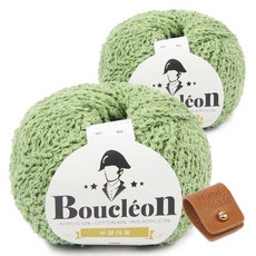 브랜드얀 부클레옹 뜨개실 2p + 솔트레지 + 가죽라벨 세트, 320연두(뜨개실), 골드(솔트레지), 카멜(라벨), 1개