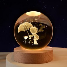 연하 크리스탈구 감성 조명 무드등 8cm + 선물포장 세트, 어린왕자