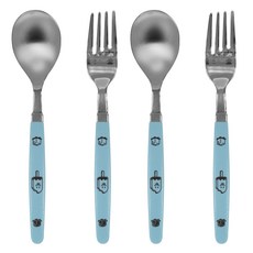 孩童可愛小圖案湯匙 2入+叉子 2入, 冰棒藍色款, 湯匙 2支+叉子 2支