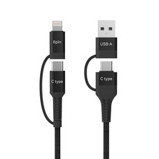 morac Reno 4in1 PD Type-C轉8Pin多高速充電線, 1.5m, 黑色, 1條