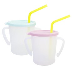 AGAFURA Magic系列雙耳防漏吸管杯, 薄荷綠+淺粉色, 300ml, 2個