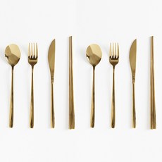 르리에 모던 커트러리 디너 2인 세트, 골드, 스푼 2p + 포크 2p + 나이프 2p + 젓가락 2p, 8개