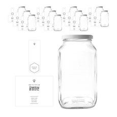 方形香櫞蜂蜜瓶1.5L+耳蓋白色+瓶貼簡約蜜蜂花盆L+封口貼套組, 12組