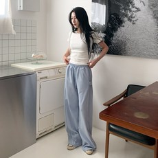 시크블랙 여성용 커리어 베이직 스냅버튼 벌룬 와이드 밴딩 팬츠 cppt14791k51