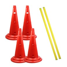 DING DONG PET 犬用遊戲組 M號 可調式三角錐 4入+長桿 1m 2入, 紅色的, 1套