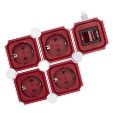 파워존 테트리스 고용량 디자인 절전 멀티탭 4구, 1.5m, 화이트 + 레드, 1개