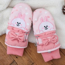 LINE FRIENDS 冬季拇指手套幼兒兒童女孩嬰兒連指手套加墊防水