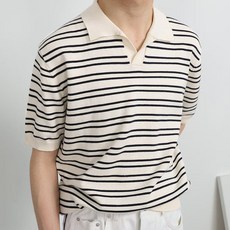 남성용 DM 스트라이프 브이넥 반팔 티셔츠