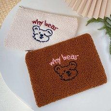 Why Bear毛絨方形刺繡化妝包 2件組